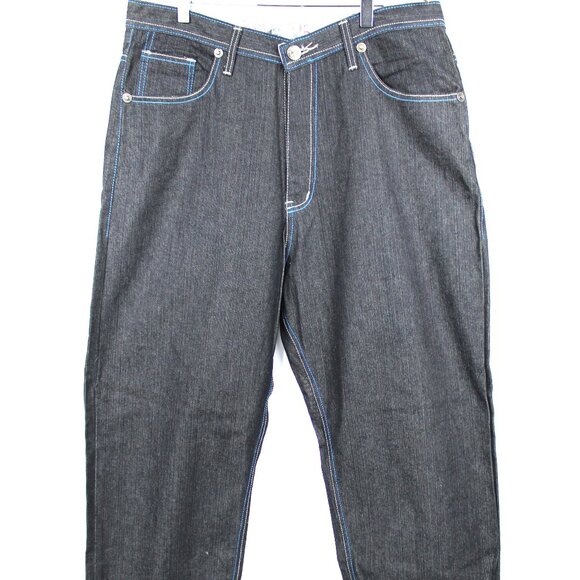 BROOKLYN XPRESS DARK BLUE MEN'S JEANS "B" 90'S GRAPHIC 36x34 BAGGY HIP HOP Y2K - Picture 1 of 9